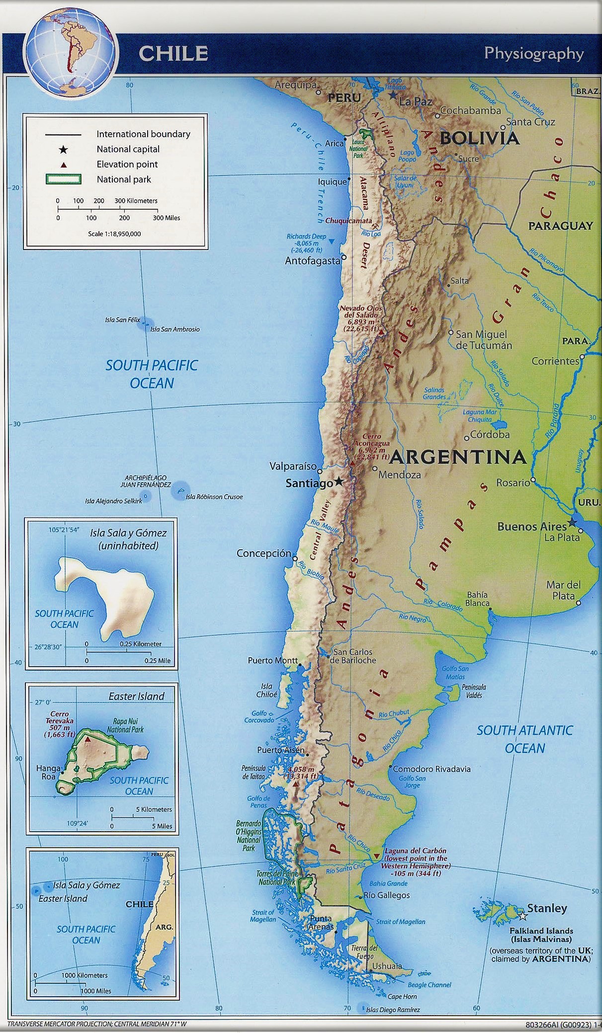Mapa físico de Chile